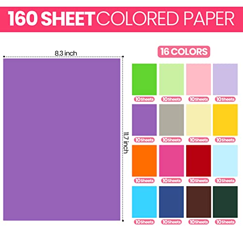 160 Pcs Card Stock Paper 16 Assorted Color A4 Card Stock 8.3'' X 11.6'' Thick Double Sided Printed Colored Paper 250Gsm Solid Color Craft Paper For Diy Art Craft Scrapbooking Making School Party #TOP1
