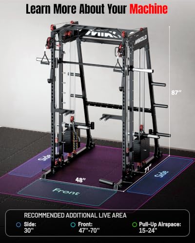 Image of Mikolo M4 2.0 Smith Machine, 2200lbs Squat Rack with LAT-Pull Down System & Cable Crossover Machine, Training Equipment with Leg Hold-Down Attachment