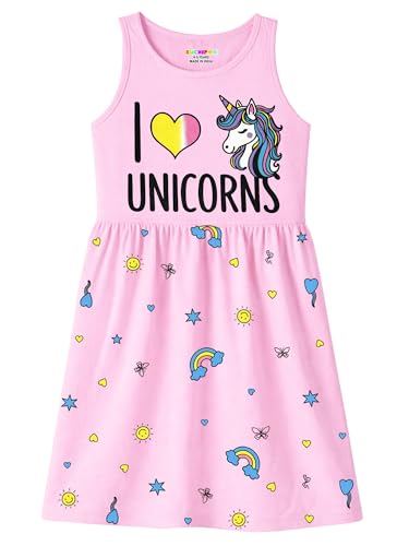 Image of Kuchipoo Girls Sleeveless Cotton Frock Dress | Printed Summer Dresses for Girls | Unicorn, Love & Floral Designs - Pack of 3