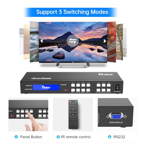 Image of 4K HDMI Matrix Switch 4x4, 4K@30Hz HDMI Matrix Switcher Splitter 4 in 4 Out with Backlit Button, Support HDCP EDID Management RS232 Control Downscale 4K & 1080P Together