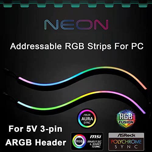 NEON RGB PC LED Strip for 5V 3-pin ARGB Header, 15.75 x 0.55 x 0.28 inchesDiffused Silicon Rubber Tube, Magnetic Bracket