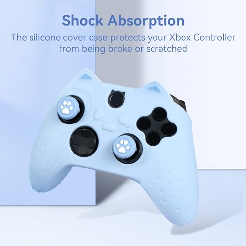 Image of GeekShare Cat Paw Controller Skin Grips Set Anti-Slip Silicone Protective Cover Skin Case Compatible with Xbox Series X Controller with 2 Thumb Grip Caps and 1 Sticker (Blue)