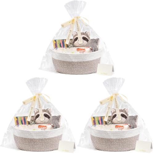 Image of CHICVITA Gift Basket Empty to Fill, Boo Basket, Small Basket with Bags & Ribbon, Dog Toy Storage, 12 inchx 8 inchx 5 inch, Brown (Pack of 3)