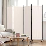 Kecreque Room Divider 4 Panel Folding Screen Portable Wall with 5 Curved Metal Feet Partition Room Dividers，6FT Wall Divider for Office Divider, Bedroom，Dressing Room,White