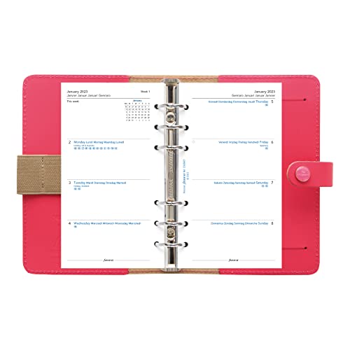 Filofax The Original Organizer, Personal Size, Coral - Leather, Six Rings, Week-To-View Calendar Diary, Multilingual, 2023 (C022596-23) #TOP3