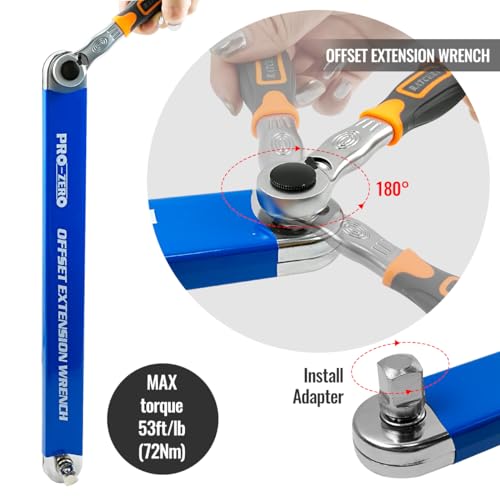 Image of Impact Ready Offset Extension Wrench, Tight Reach Extension Wrench Set, with 1 /2 inch, 1 /4 inch and 3 /8 inch Square Drive Adapters, Universal Extensions Wrench for Small Place