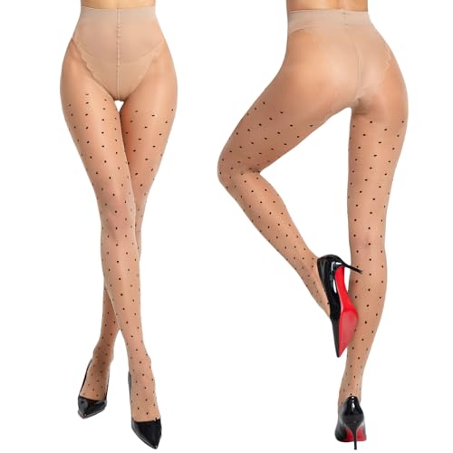 Image of MANZI 20D Polka Dot Tights for Women Patterned Stockings for Women Sheer Ultra Thin High Waist Pantyhose
