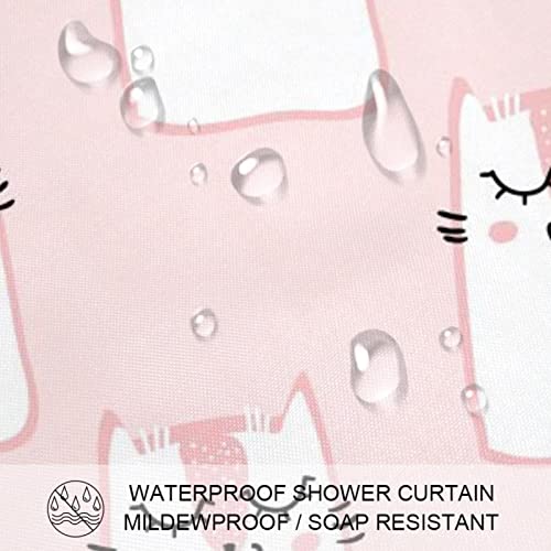 Rideau de douche chat rose à œillets renforcés avec anneaux - 4