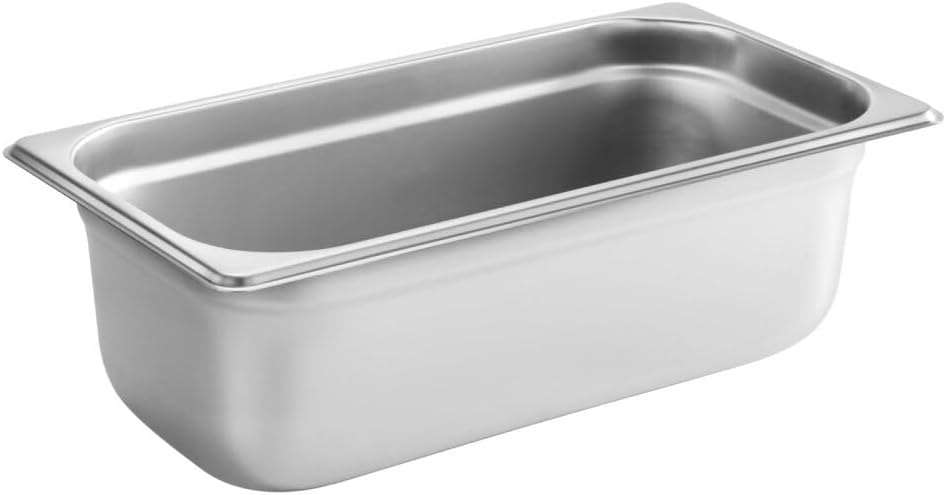 New Star Foodservice 1/3 Size Stainless Steel Steam Table Pan, 12.8 x 7.0 x 4.0 Inches, 18/8 Stainless Steel, 24 Gauge, NSF Certified (Set of 6)