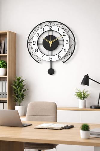 Image of Wall Clock for Living Room Stylish | Sweep and Silent Machine | Metal Wall Watch for Office, Bedroom, Hall | Big Size Morden Wall Decor for Home (15 Inch Matt Black)