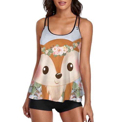 Ensemble bikini tankini renard femme avec short de garçon et haut robe de plage fluide