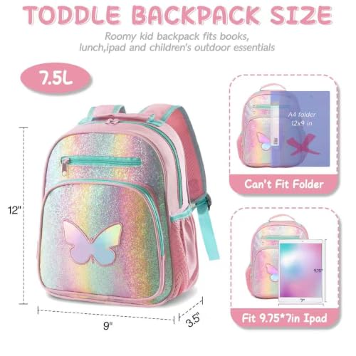 Image of Toddler Backpack for Girls 2-4,Preschool Kindergarten Butterfly Backpacks,Small Backpack for Kids,Toddler Bookbag with Chest Strap