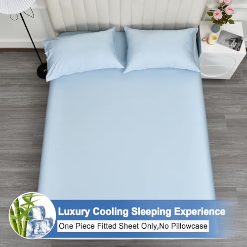 PHF 100% Rayon Derived from Bamboo Fitted Sheet Twin Size, 16" Deep Pocket,2.5cm Wider Strong Elastic Easy Fit, Breathable Silky Soft Skin-Friendly for Hot Sleeper, 39"x 75",Sky Blue, No Pillowcase