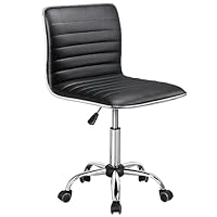 Yaheetech Armless Office Chair Faux Leather Desk Chair Swivel Computer Chair Low Back with Wheels and Height Adjustable for Home, Work, Study Black