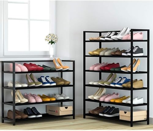 Image of Metal Shoe Rack for Home, Adjustable & Stackable Waterproof Open-Tier Shoe Rack DIY Multi-Purpose Portable Carbon Steel Shoe Stand for Closet Entryway (4-Tier)