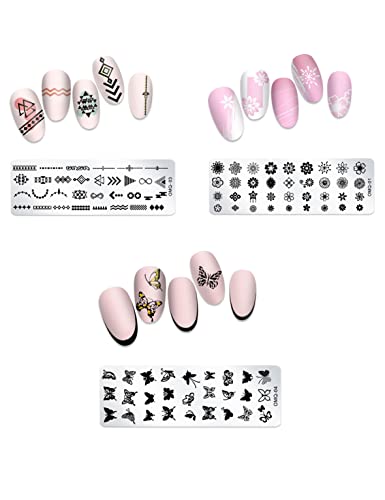 Nail Stamper Kit 1 Nail Stamp 1 Scraper 5 Nail Stencils Flower Butterfly Christmas Snowflake Templates French Tip Nail Art Stamper Nail Art Design Supplies #TOP2