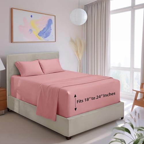 Image of Hearth & Harbor Extra Deep Pocket Full Sheet Set, Pink Clay