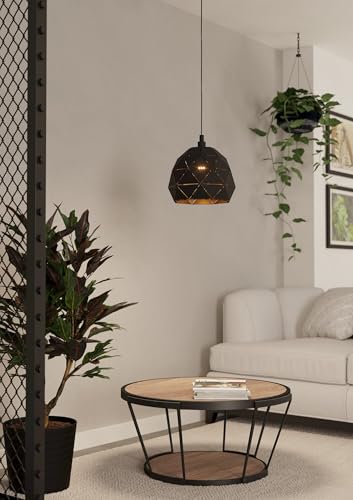 Eglo Roccaforte Lampadario A 1 Luce, Lampada A Sospensione In Metallo Nero E Oro, Attacco E27, Diametro 30 Cm - 4