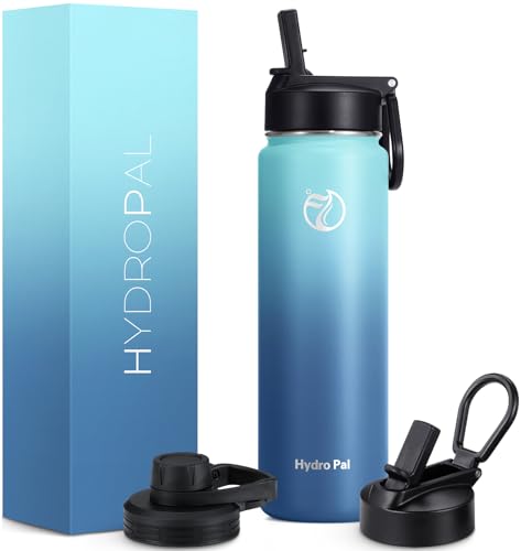 HydroPal Isolierflasche 750ml Edelstahl, BPA-frei, 24h kalt/12h heiß, auslaufsicher, Sport- & Trinkflasche mit Strohhalm & 2 Deckeln, spülmaschinenfest & rutschfest für Alltag & Sport 1