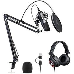 MAONO Microphone with Studio Headphone Set 192kHz/24bit Vocal Condenser Cardioid Podcast Mic Compatible with Mac and Windows, YouTube, Gaming, Live Streaming, Voice-Over (AU-A04H)