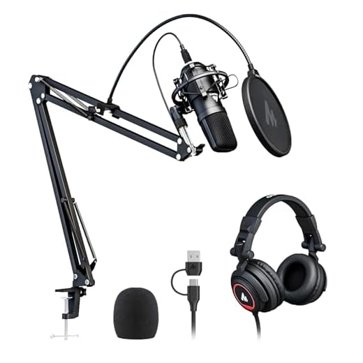 MAONO Microphone with Studio Headphone Set 192kHz/24bit Vocal Condenser Cardioid Podcast Mic Compatible with Mac and Windows, YouTube, Gaming, Live Streaming, Voice-Over (AU-A04H)
