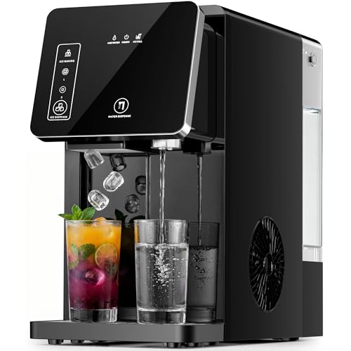 Image of Kismile 2-in-1 Ice Maker and Cold Water Dispenser, Countertop Ice Machine with 3.3L Removable Water Tank, 26LBS/24H, Fast Ice Making in 6 Mins, Touch Control, Small or Large Bullet Ice Size