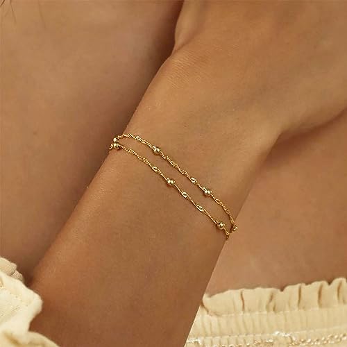 Kryzalite® Bracelets en or pour femme, bracelet superposé plaqué or 18 carats, bracelets à chaîne torsadée scintillante simples, bracelets réglables,...