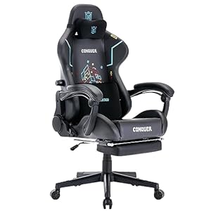 MIXASTEP Gaming Chair PC Office Chair Ergonomic with Inner Adjustable Lumbar Support, Racing Style Armchair Faux Leather Retro Reclining Chair with Rocking Function and Footrest 350lbs Capacity, Black