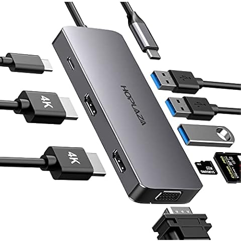 USB C Hub, USB C Docking Station Triple Display, 9 in 1 USB C Dual HDMI 4K with VGA, PD, 3 USB3.0 and TF/SD Card Reader Compatible with MacBook Pro 2017+/Air/M1/Air 2020+, Dell, and Type C Device Cover