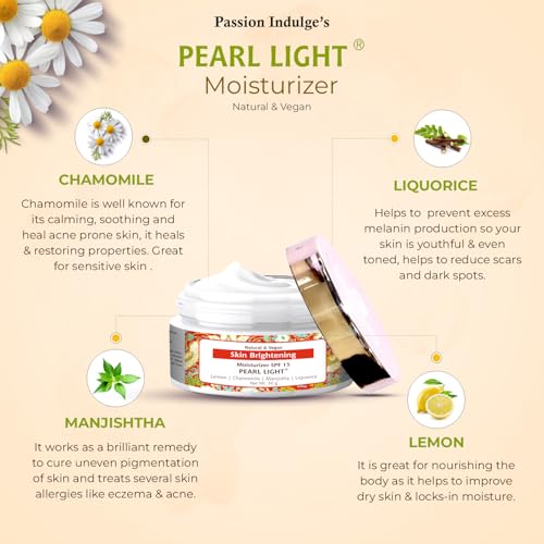 Passion Indulge Pearl Light Brightening Face Moisturizer SPF 15 | Hydrating Cream for Dark Spots, Pigmentation & Even Skin Tone | Suitable for All Skin Types | 50g