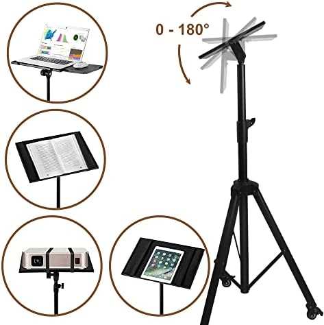 LUXBURG Laptop Projector Floor Stand with Mouse Pallet & Phone Holder, Adjustable Height from 110 - 210 cm / 43 - 82 inch, Multi-functional Tripod Stand Perfect for Laptop, Projector, DJ Devices