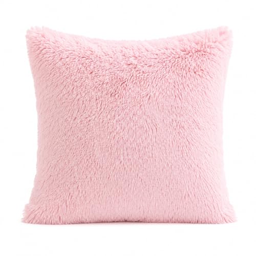 Reafort Luxury Long Hair, PV Fur, Faux Fur Euro Sham Pillow Cover/Case 26"x26" with Zipper Closure (26"x26" Euro Sham, Pink)