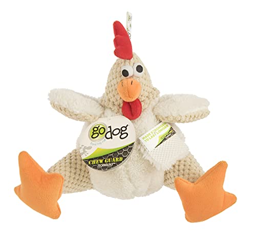 goDog Checkers Fat Rooster Squeaky Plush Dog Toy, Chew Guard Technology - White, Large - Thumbnail 6