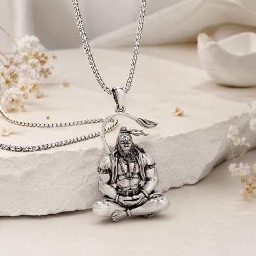 Image of Hanuman Locket for Men & Women | Spiritual Religious Pendant with Chain | Bajrangbali Hanuman Ji Kavach for Protection, Strength, Positive Energy & Devotional Wear Unisex