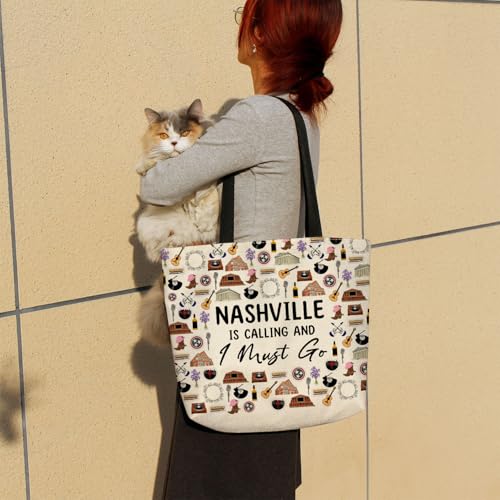 Bolso tote Nashville Is Calling, estético y bonito, para hombro y mano, con bolsillo interior con cremallera, ligero y lavable, estilo Nashville, ideal como regalo de viaje para mujeres y amigas miniatura 2