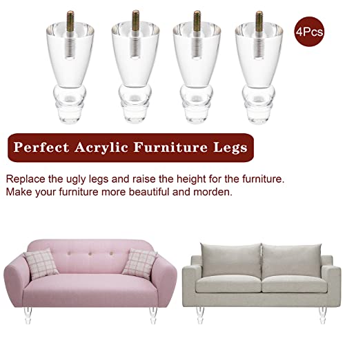 Bstkey 4" Height Clear Acrylic Furniture Legs Footstool Set For Bed End Cabinet Tv Stand Sofas Chairs Dressers Tables Diy Replacement Furniture Leg Set, Set Of 4 #TOP6