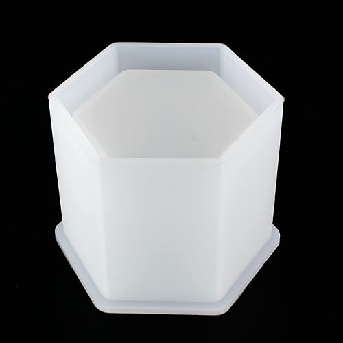 Uenhoy Molde de resina hexagonal de bricolaje, moldes de silicona hexagonales, moldes de expoxi de bricolaje para macetas y macetas y soporte para