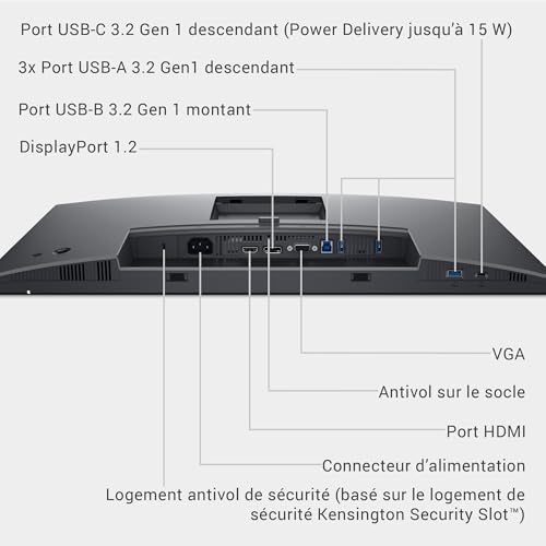 Dell P2425H 24" Full HD (1920x1080) Écran PC, 100Hz, IPS, 5ms, 99% sRGB, USB-C, DisplayPort, HDMI, VGA, 4X USB, Garantie 3 Ans, Noir