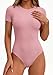 PRETTYGARDEN Body Suits for Womens Summer Tops 2026 Casual Short Sleeve Ribbed Fitted Basic Tee Shirts Spring Fashion Clothes (Pink,X-Large)