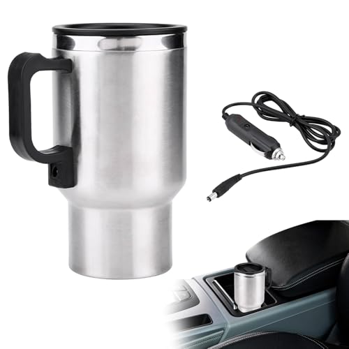 Travel Electric Kettle, Stainless Steel Car Heating Cup Portable Water Bottle Coffee Cup Insulated Travel Mug with Handle Auto Shut-Off Fast Water Heater Warmer 450ml/15oz for Car