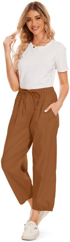 Miniatura 3 de Pantalones capri para mujer, pantalones cortos de pierna ancha, holgados, cómodos, con cordón, para descansar, yoga, pantalones capri con bolsillos