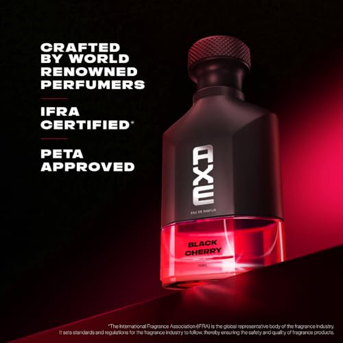Image of Axe Strong Perfume for Men | Black Cherry Woody Fragrance | 12Hr Long Lasting | Woody Amber Fruity Eucalyptus lavender cherry vanilla amber fragrance| AXE Premium EDP 100ml | Black Cherry