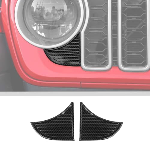 Image of JWWY Front Grille Inserts Bezels Cover Trim Compatible with 2024 Jeep Wrangler JL JLU & Gladiator JT Exterior Accessories 2pcs Carbon Fiber