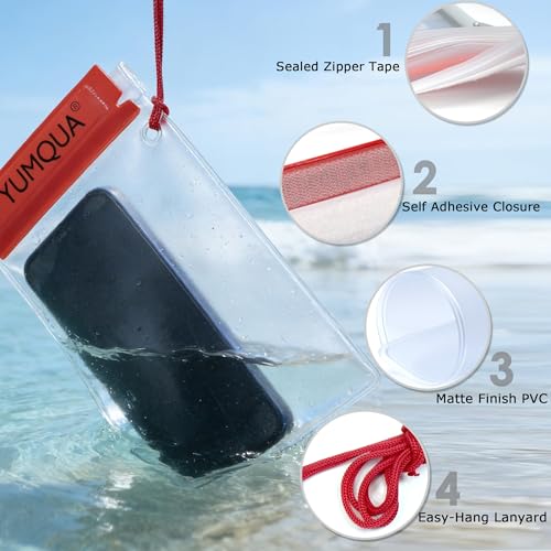 Image of YUMQUA Clear Waterproof Bag, Waterproof Document Pouch Passport Holder Water Tight Map Case Waterproof Pouch Water Proof Small Dry Bags for Kindle Phone Tablet Camera, Kayak Boat PaddleBoard