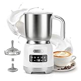 Hazel Quinn Electric Milk Frother, 5-in-1 Automatic Frother and Steamer, Hot & Cold Foam Maker with LED Touch Control & Adjustable Temperature, Detachable Dishwasher Safe 400ml, Pearl White