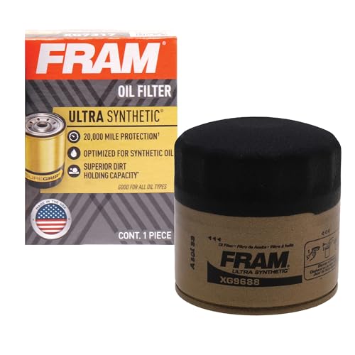 FRAM Ultra Synthetic Automotive Replacement Oil Filter, Designed for Synthetic Oil Changes Lasting up to 20k Miles, XG9688 with SureGrip (Pack of 1)