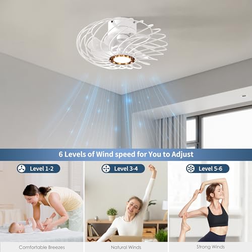 Redstar Ceiling Fans With Lights, White Flush Mount Enclosd Caged Ceiling Fan With Light For Bedroom, Laundry Room, Cloakroom thumb #4