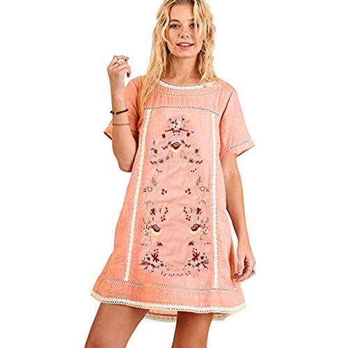 Vestidos Mujer Casual Verano 2019 Lanskirt Vestido de Fiesta de Manga Corta Bordado Bohemio para Mujeres Falda Casual