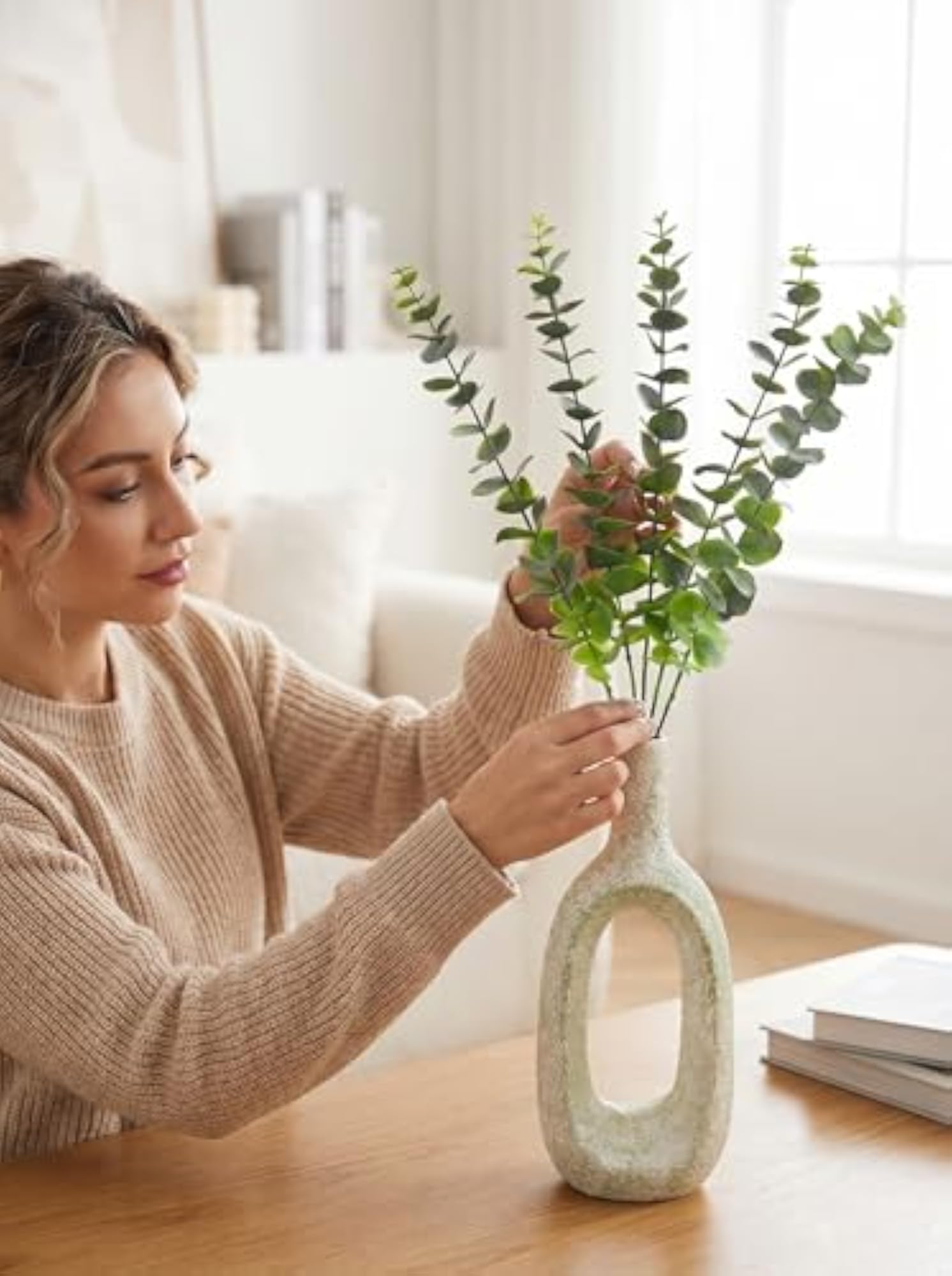 Artificial Silver Dollar Eucalyptus Stem for Indoor Garden