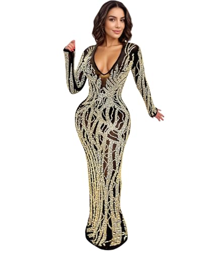 Image of PORRCEY Sexy Elegant Rhinestone Party Club Night Formal Dress for Women